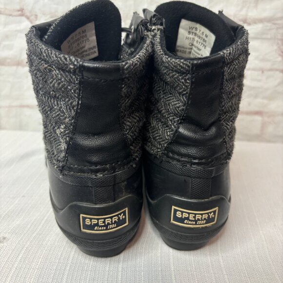 Sperry Women's 7.5 Black Grey Herringbone Syren Gulf Ankle Duck Boots - Picture 8 of 9